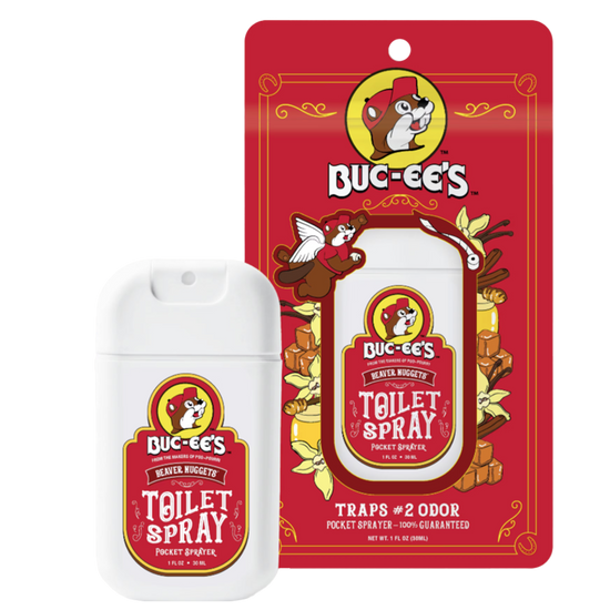 Poo~Pourri Buc-ee's Beaver Nuggets pocket toilet spray.