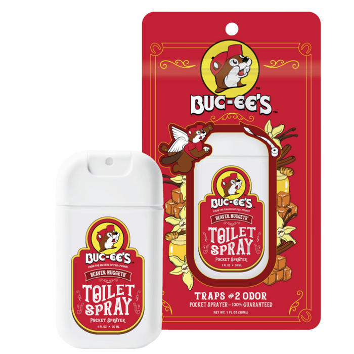 Poo~Pourri Buc-ee's Beaver Nuggets pocket toilet spray.