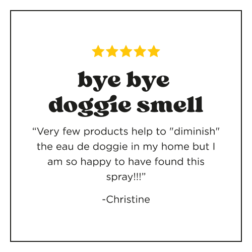 Customer review with a five-star rating: Bye bye doggie smell. Very few products help to diminish the eau de doggie in my home buy i am so happy to have found this spray!!! -Christine
