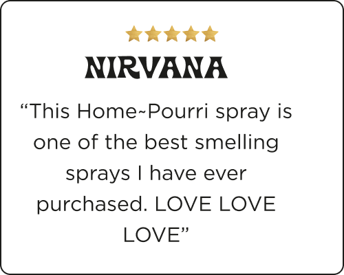 Product review for Home~Pourri with five gold stars and a customer testimonial that says.