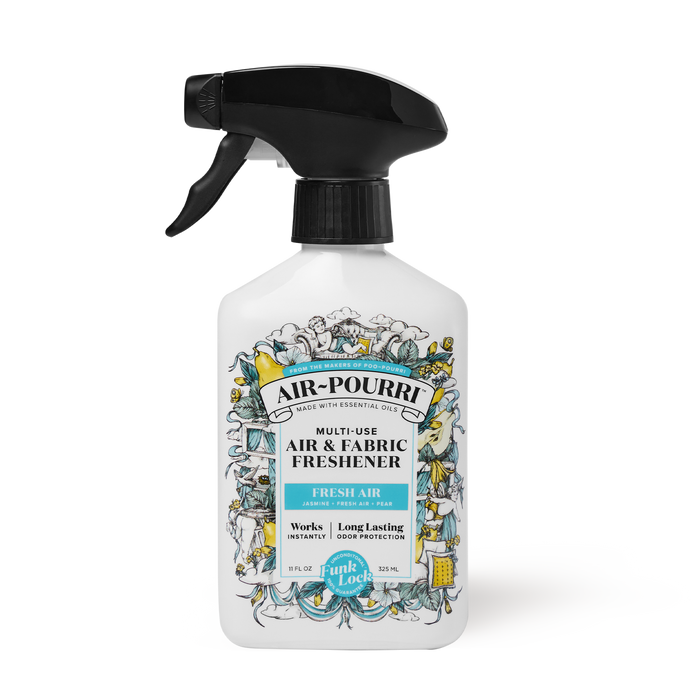 The Fresh Air - Air~Pourri Room Spray by ~Pourri, adorned with floral and cherub designs, infuses your space with essential oils to mask home odors.