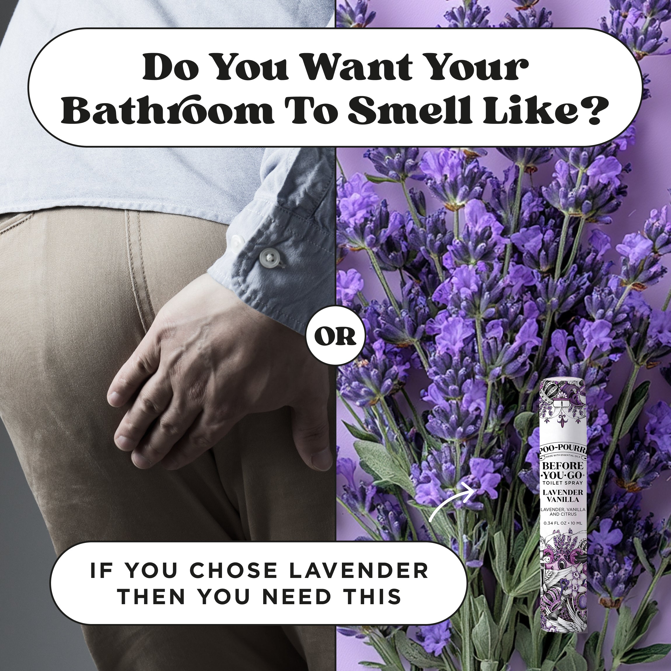 Do you want your bathroom to smell like poop or lavender? If you chose lavender then you need this travel size Poo~Pourri before you go toilet spray lavender vanilla.