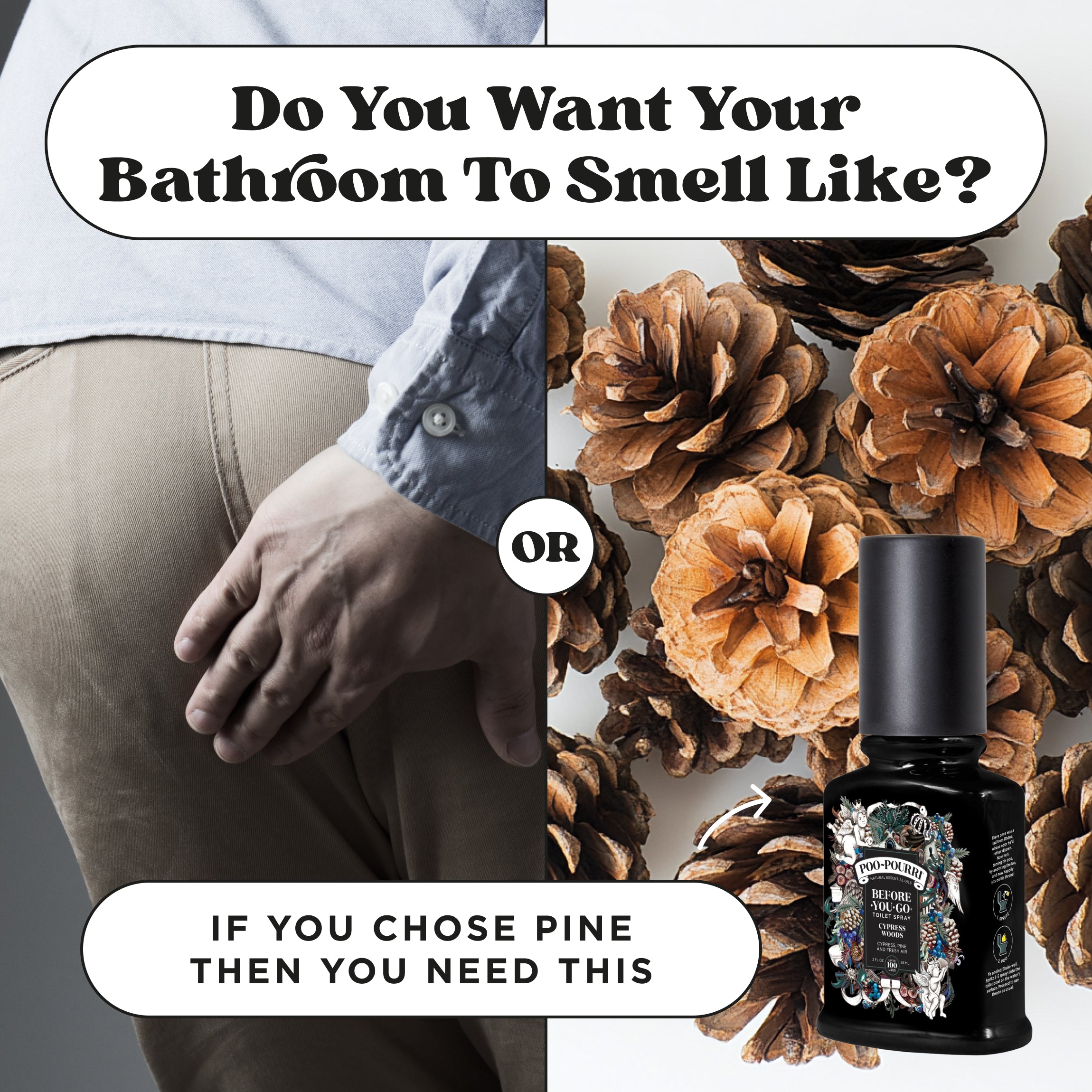 Do you want your bathroom to smell like poop or pine? If you chose pine then you need this Poo~Pourri before you go toilet spray cypress woods.