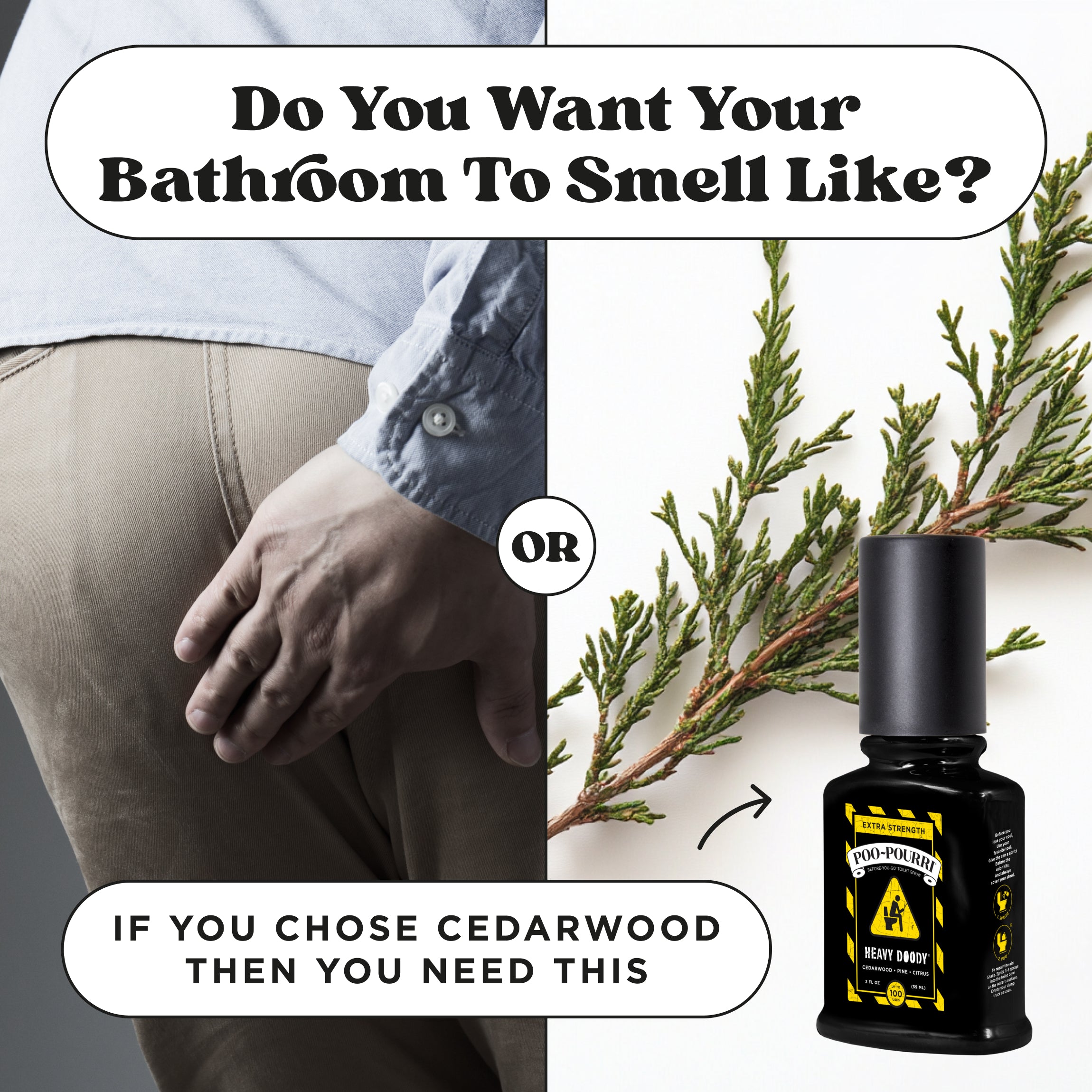 Do you want your bathroom to smell like poop or cedarwood? If you chose cedarwood then you need this Poo~Pourri before you go toilet spray heavy doody.