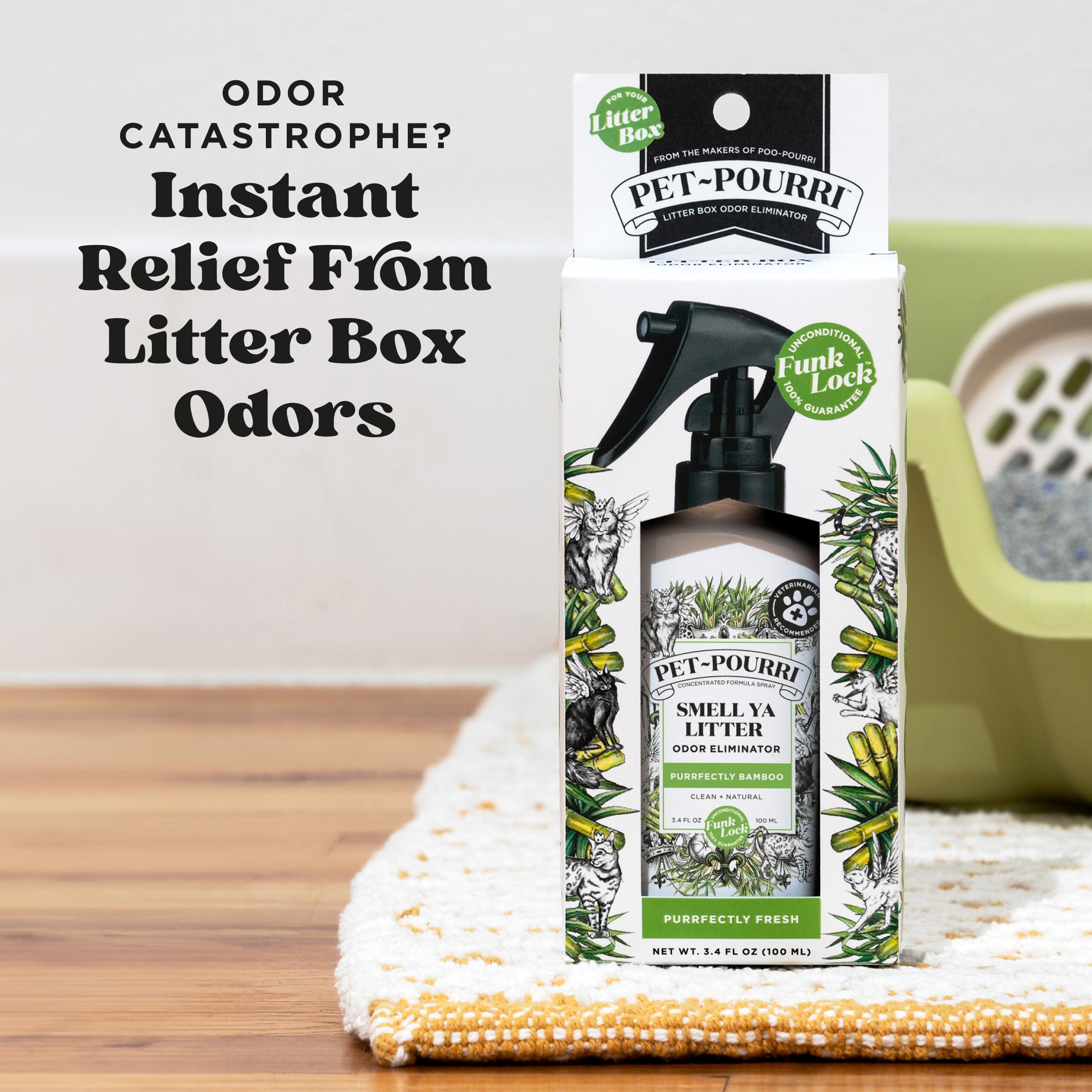 Odor catastrophe? Instant relief from litter box odors.