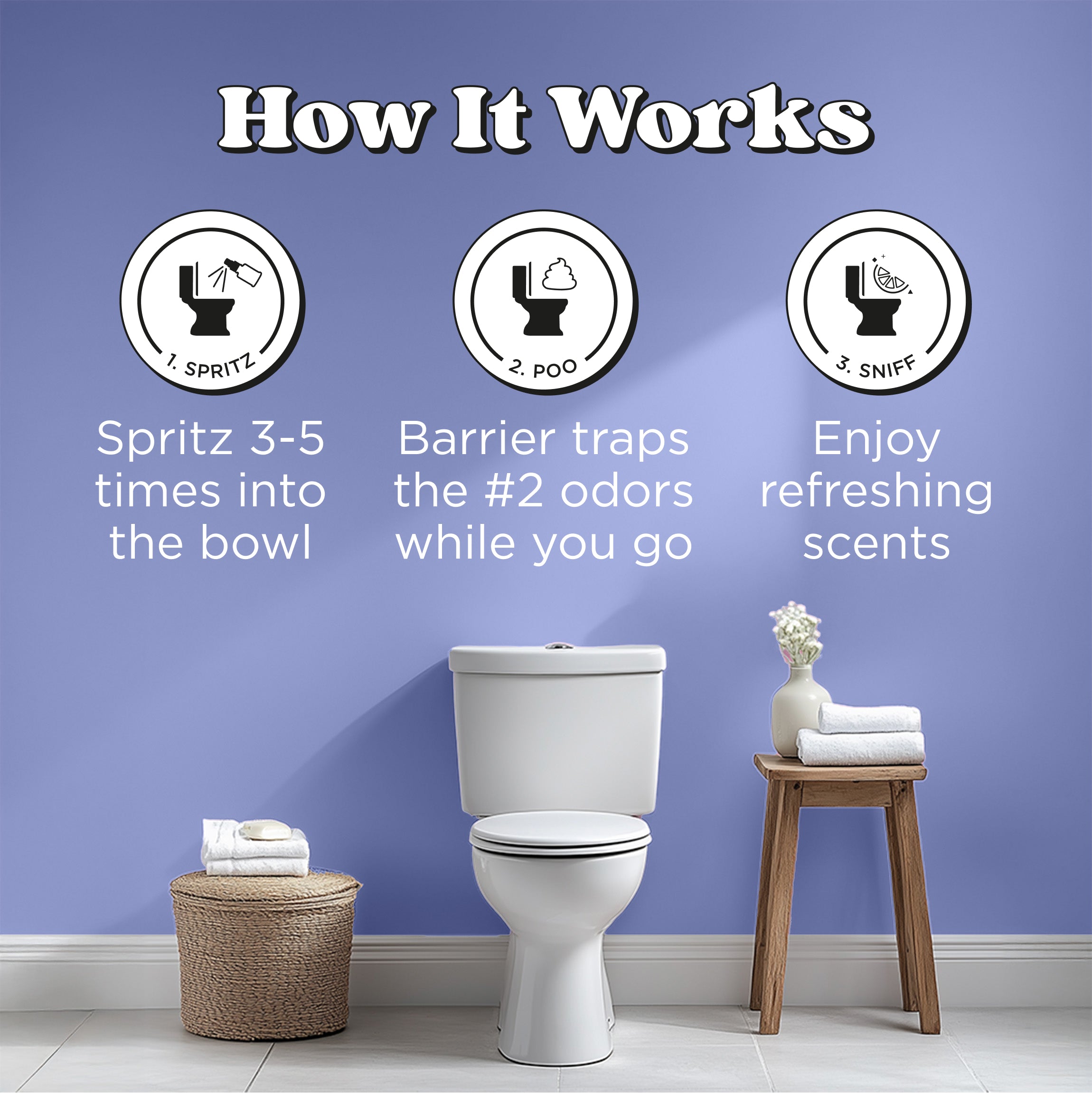 How it works: Spritz 3-5 times into the bowl, barrier traps the #2 odors while you go, enjoy refreshing scents.