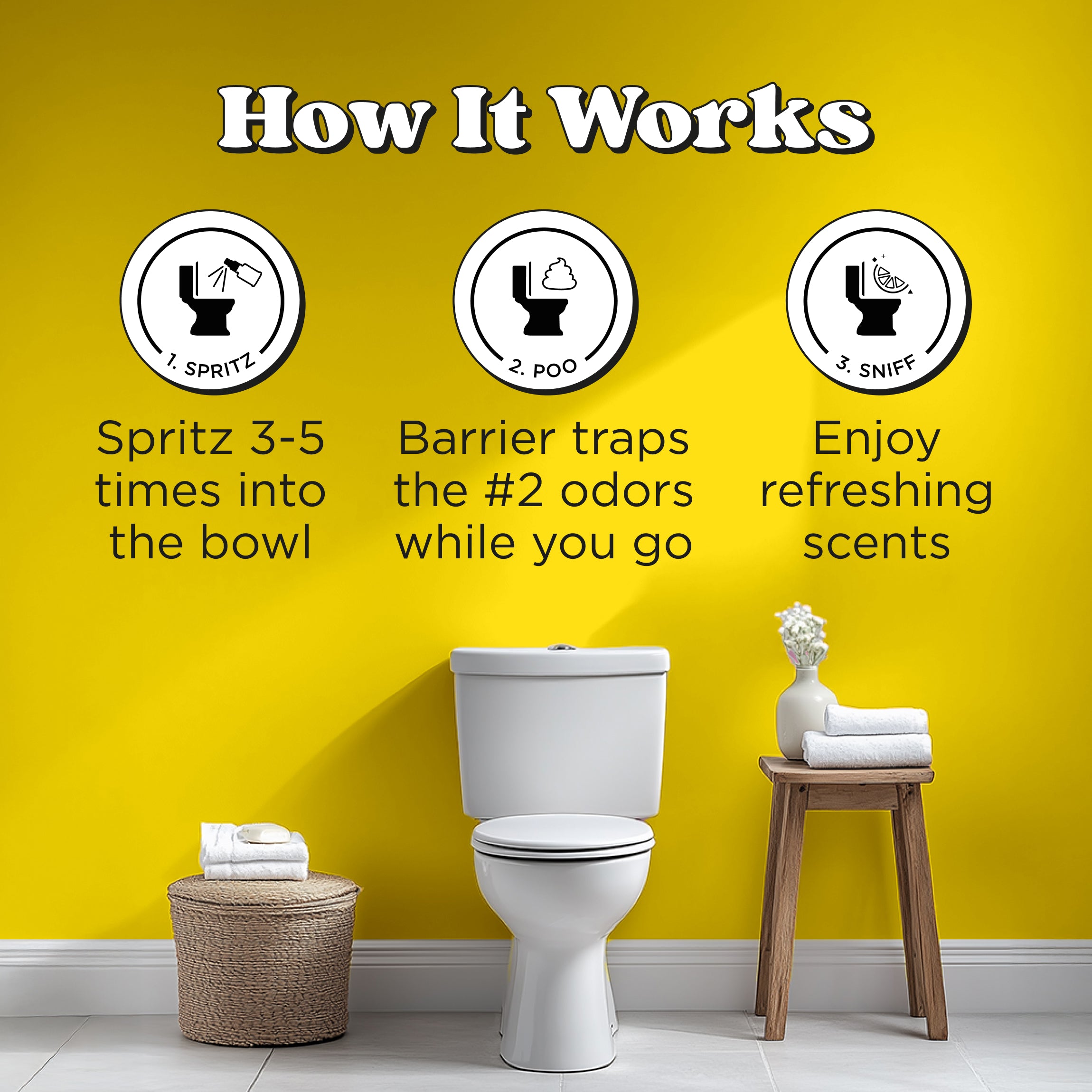 How it works: Spritz 3-5 times into the bowl, barrier traps the #2 odors while you go, enjoy refreshing scents.