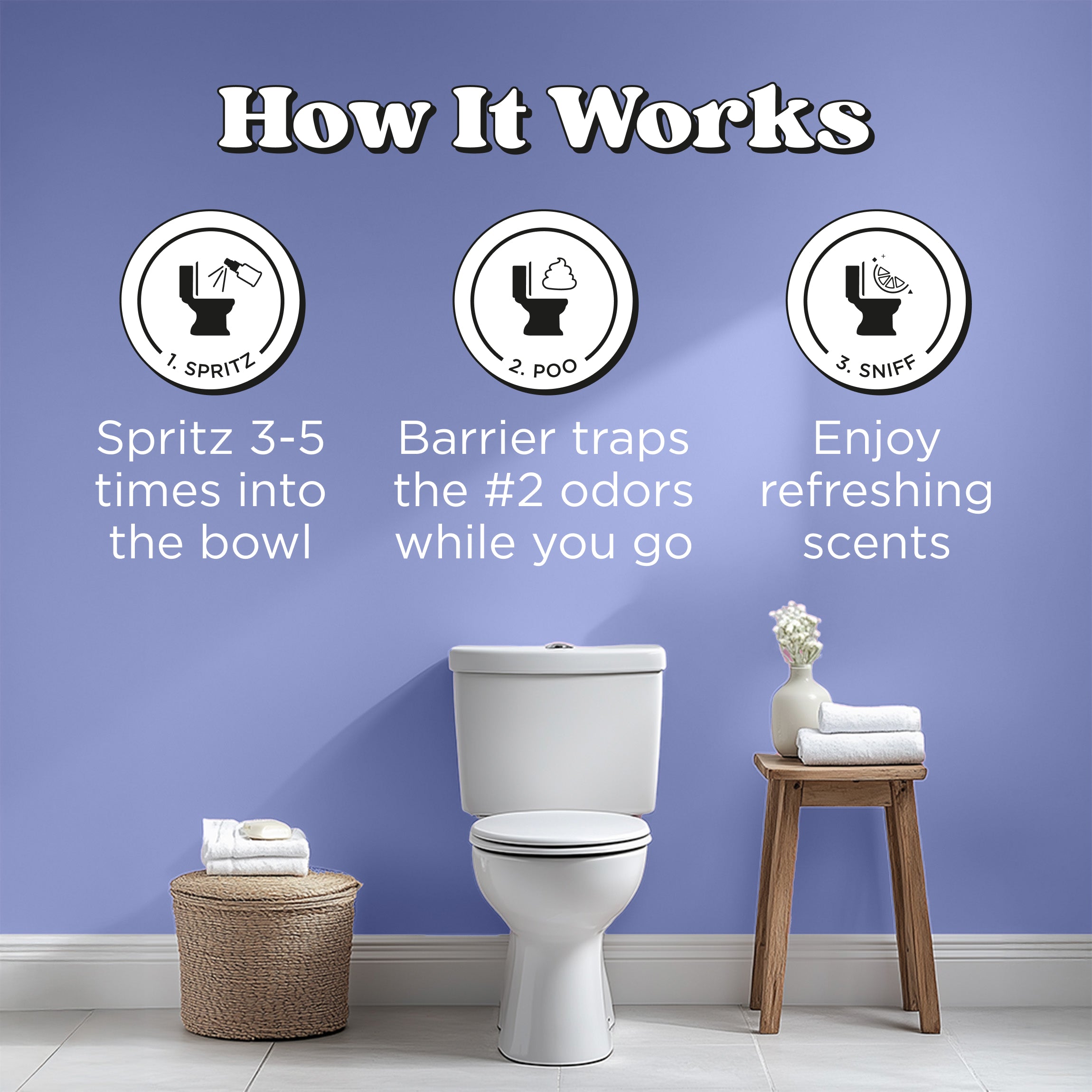 How it works: Spritz 3-5 times into the bowl, barrier traps the #2 odors while you go, enjoy refreshing scents.