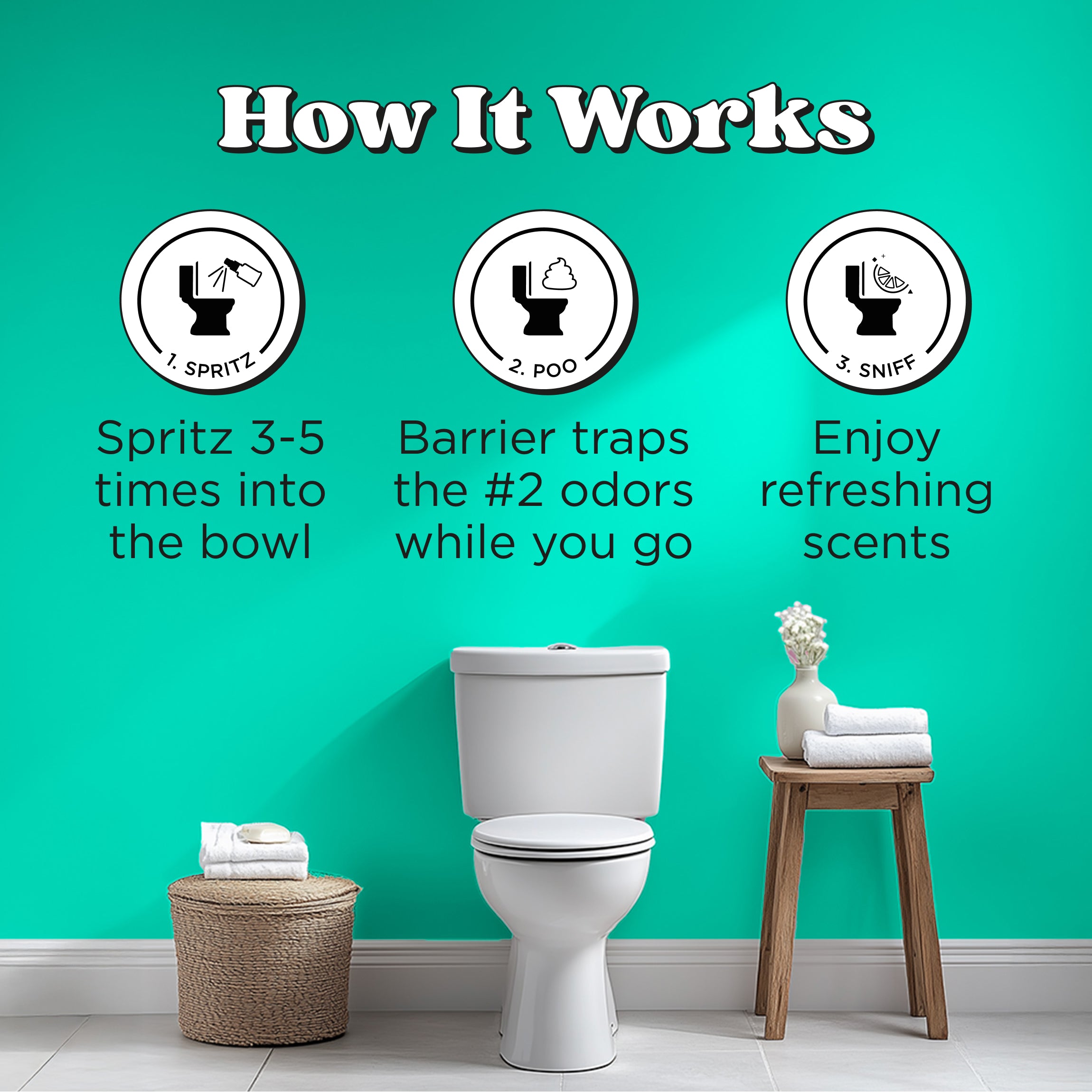 How it works: Spritz 3-5 times into the bowl, barrier traps the #2 odors while you go, enjoy refreshing scents.
