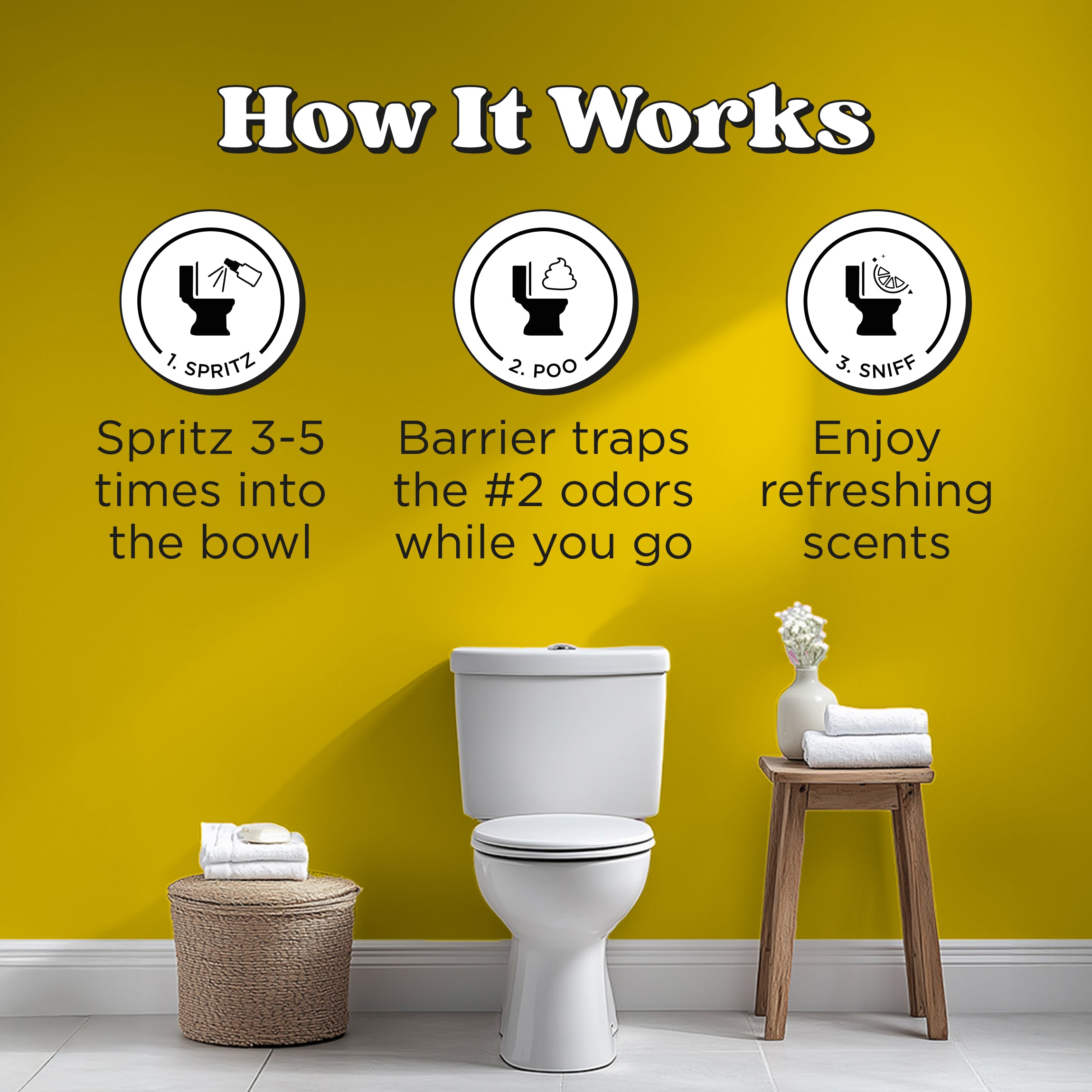 How it works: Spritz 3-5 times into the bowl, barrier traps the #2 odors while you go, enjoy refreshing scents.