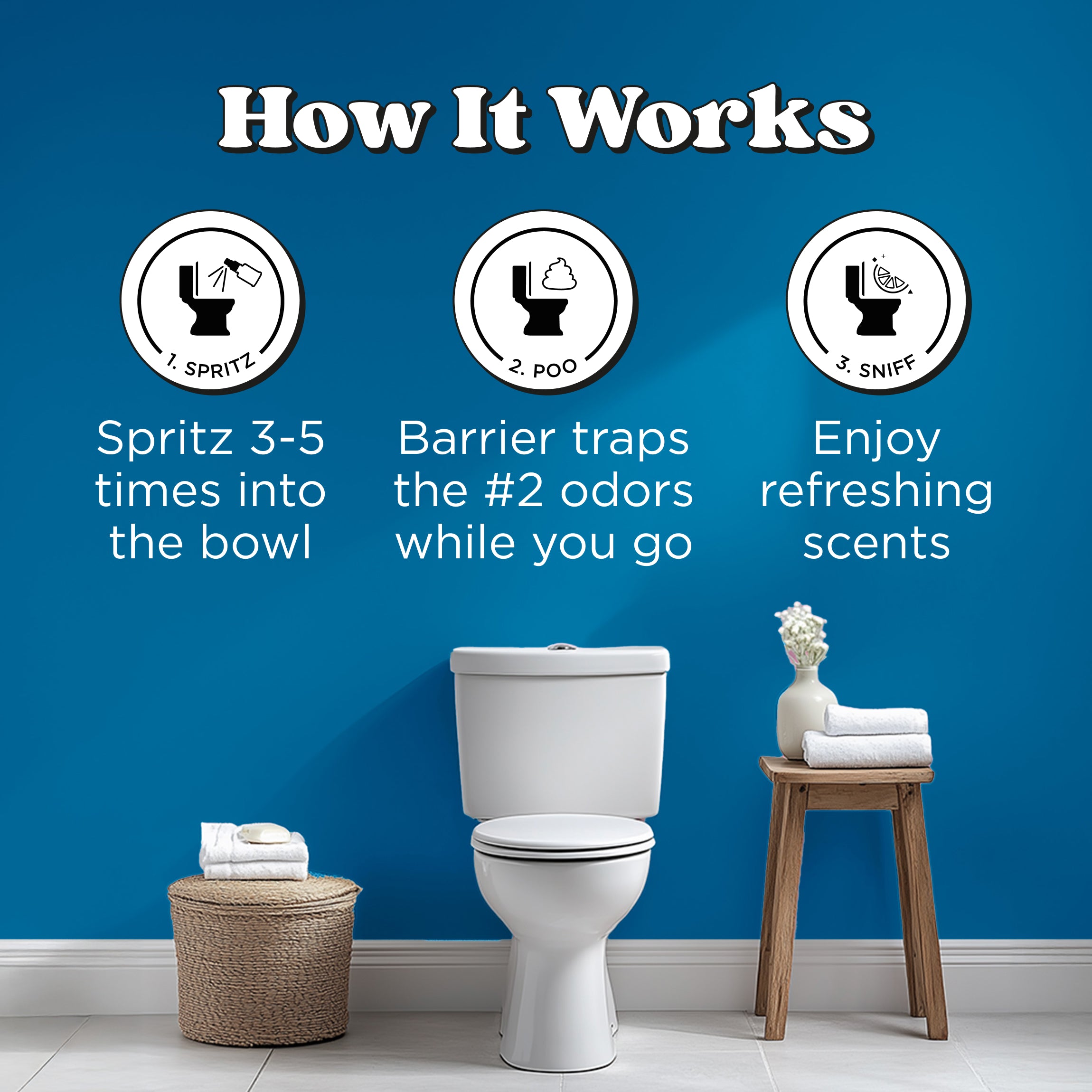 How it works: Spritz 3-5 times into the bowl, barrier traps the #2 odors while you go, enjoy refreshing scents.