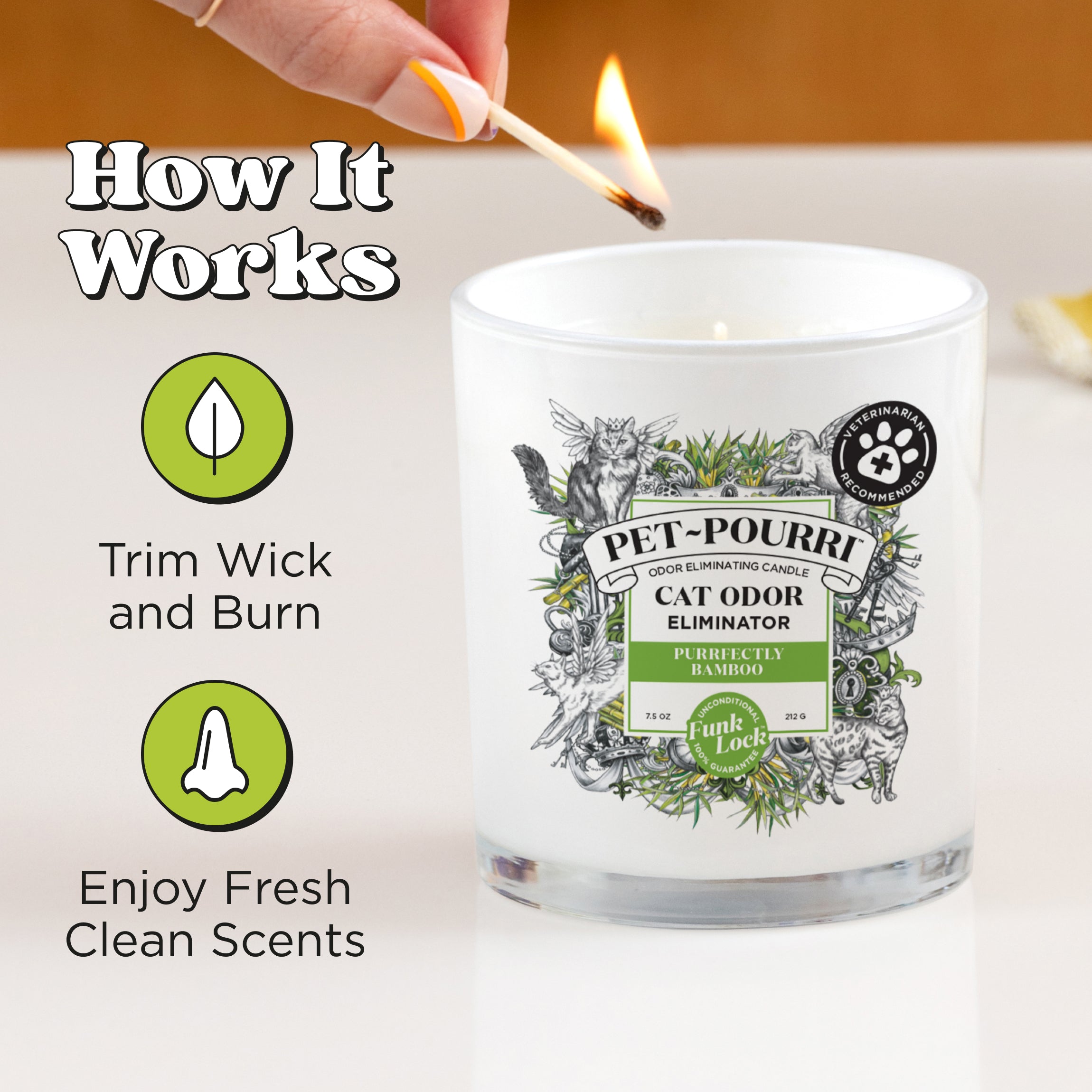 How it works: Trim wick and burn, enjoy fresh clean scents.