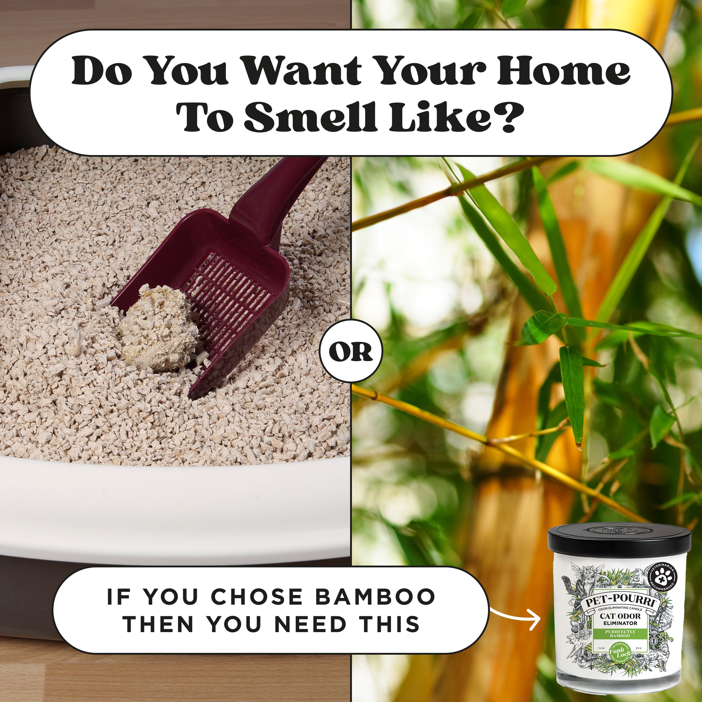 Do you want your home to smell like cat litter or bamboo? If you chose bamboo then you need this Pet~Pourri Purrfectly Bamboo odor freshener.