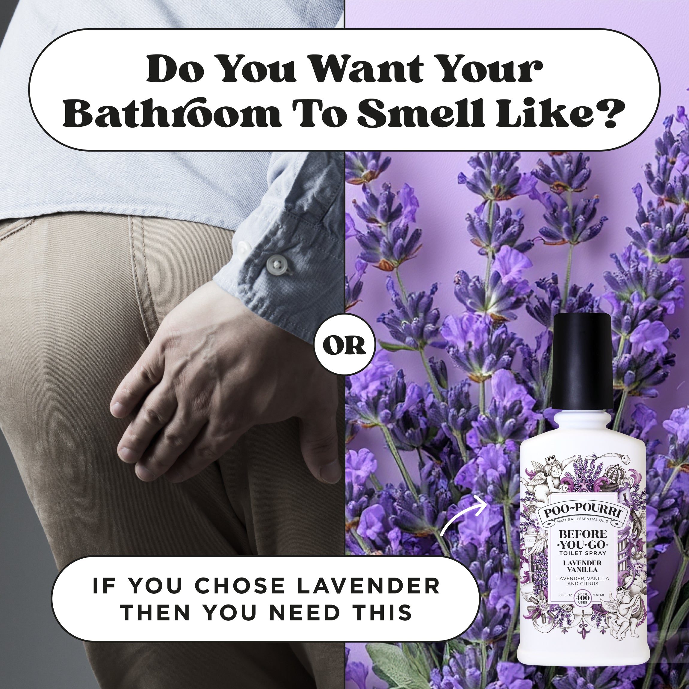 Do you want your bathroom to smell like poop or lavender? If you chose lavender then you need this Poo~Pourri before you go toilet lavender vanilla.