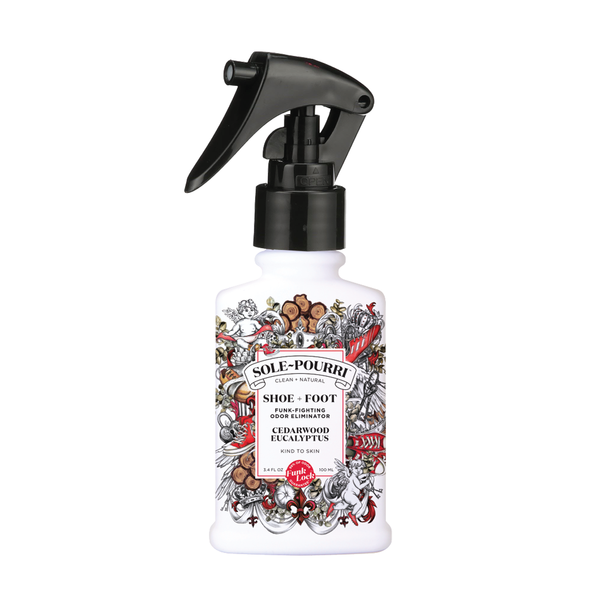Sole-Pourri Shoe + Foot odor freshener spray in Cedarwood Eucalyptus scent, designed to fight foot and shoe odors with a natural formula.