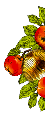 Illustration of a apples with a disco ball and leaves