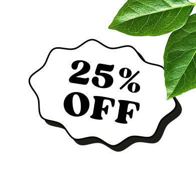 green leaves and 25% off badge